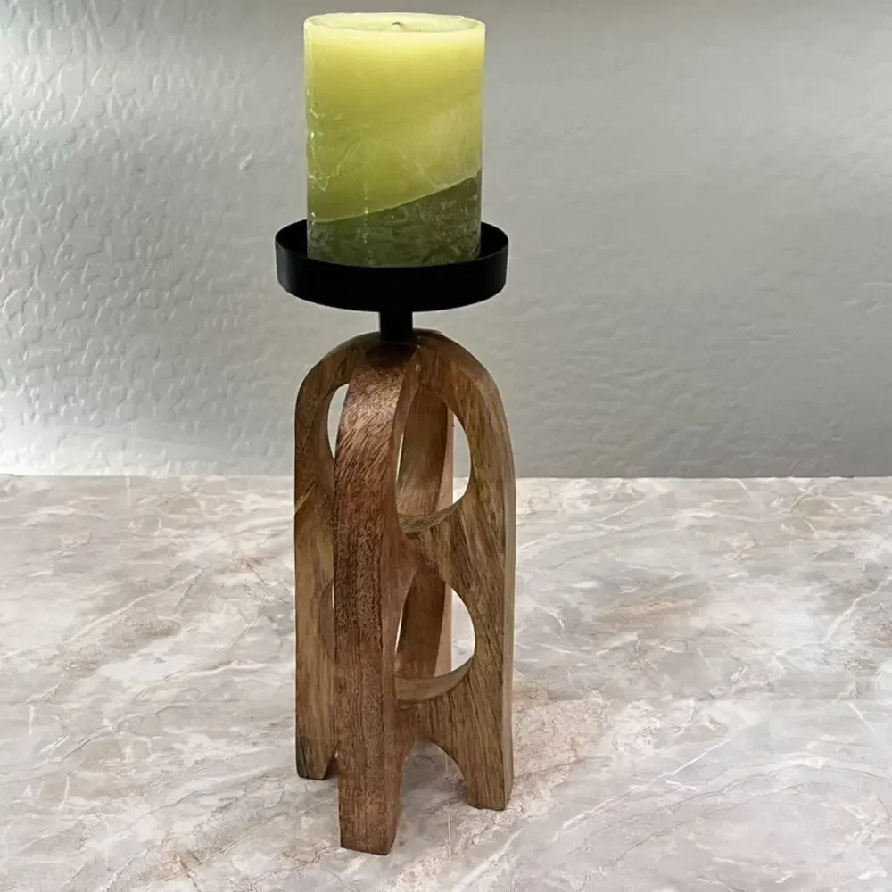 Split P Tall Geo Candle Holder Pillar Wood Metal Geometric Modern Minimalist